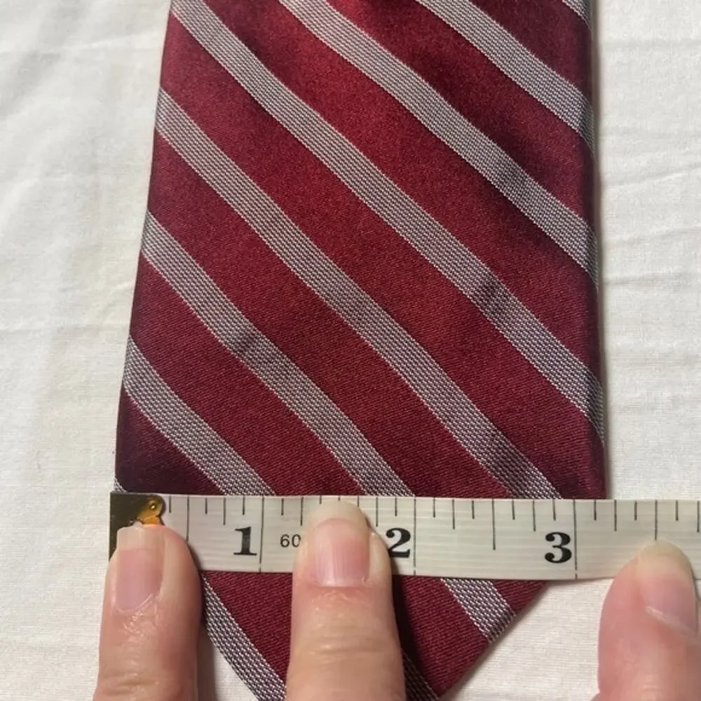 DKNY Striped Necktie Burgundy Red Gray Silk Business Career